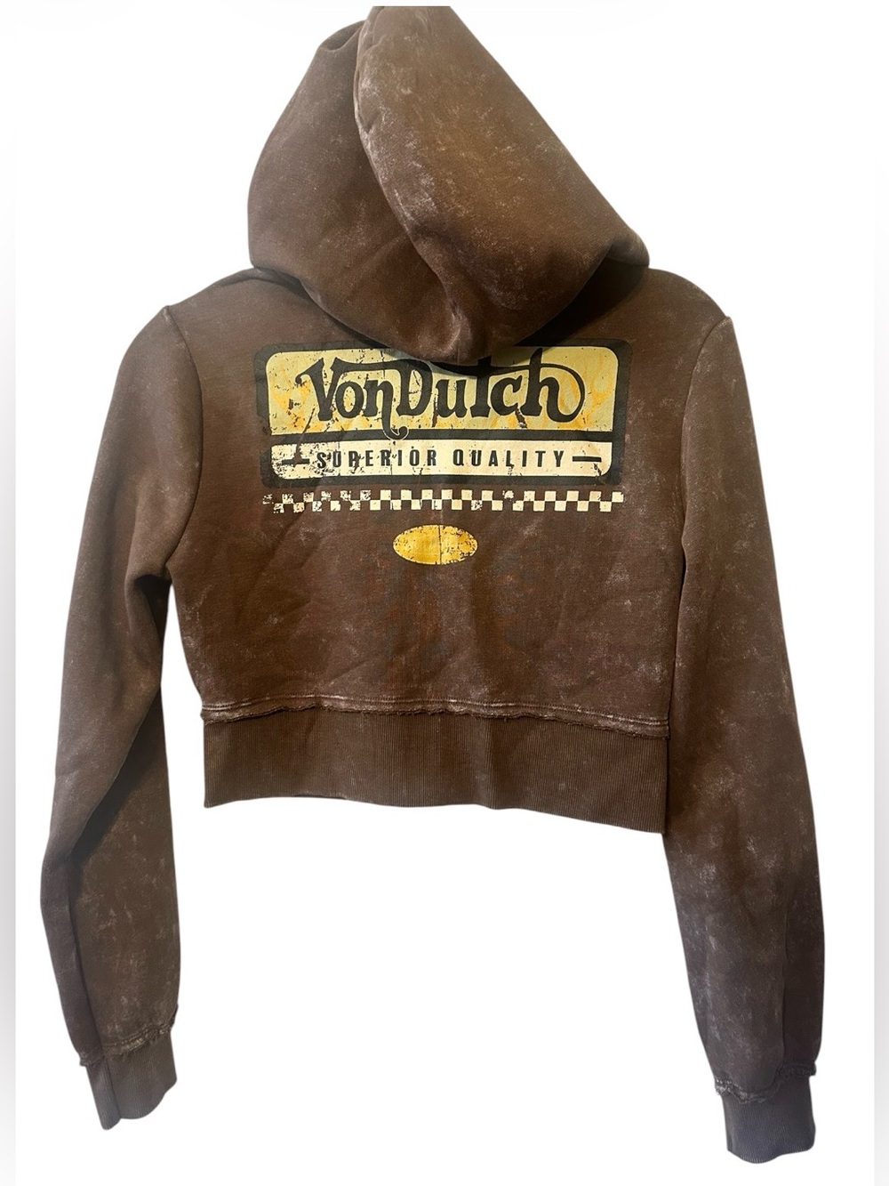 Von Dutch Brown western Vintage-Wash Cropped Zip Hoodie. Size small - Picture 5 of 8